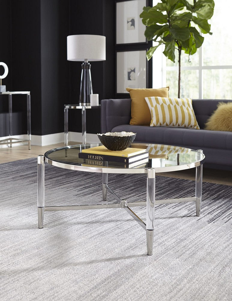 Modus Furniture - Mariyln Glass Top and Steel Base Round Coffee Table - 4RV221 view 4