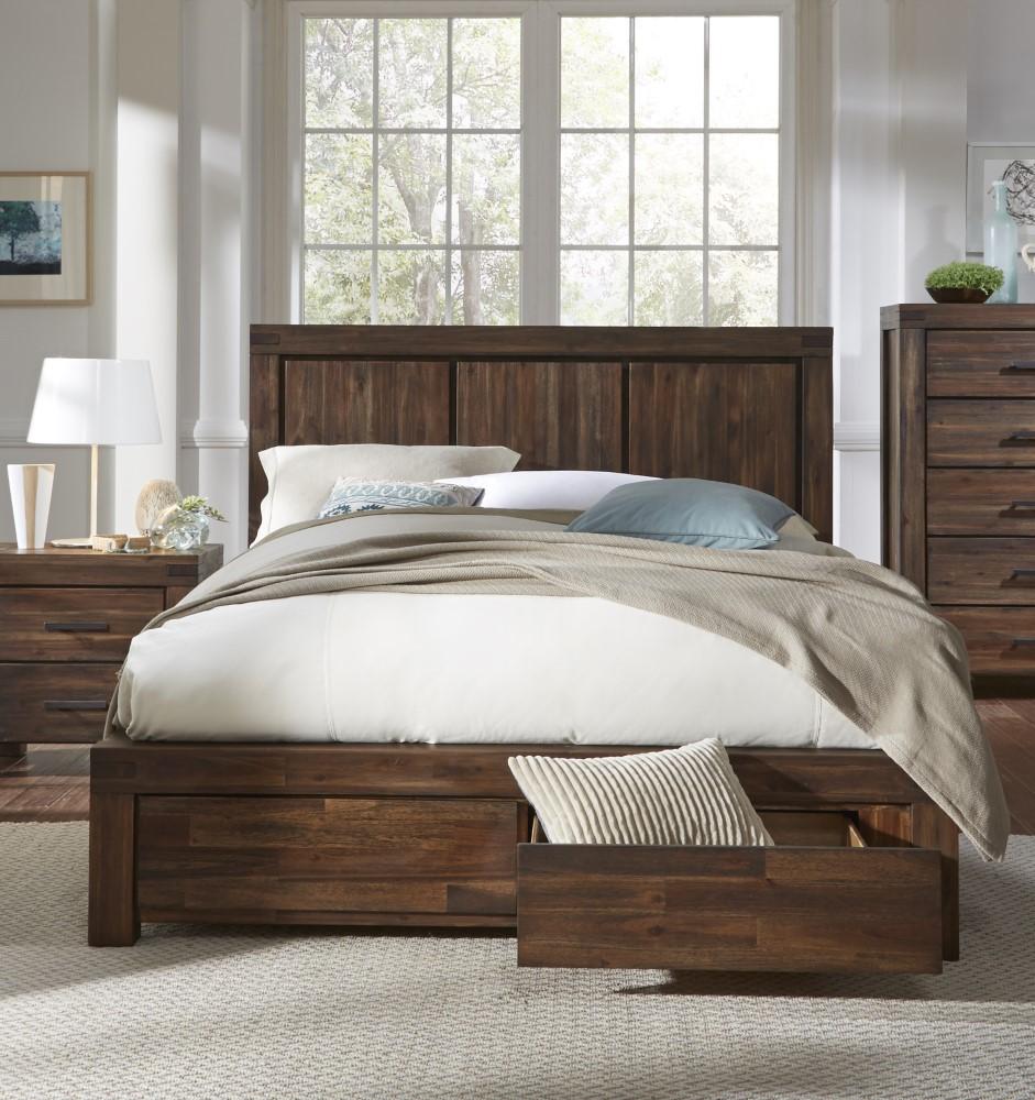 Modus Furniture - Meadow Queen-size Solid Wood Footboard Storage Bed in Brick Brown - 3F41D5 veiw 1