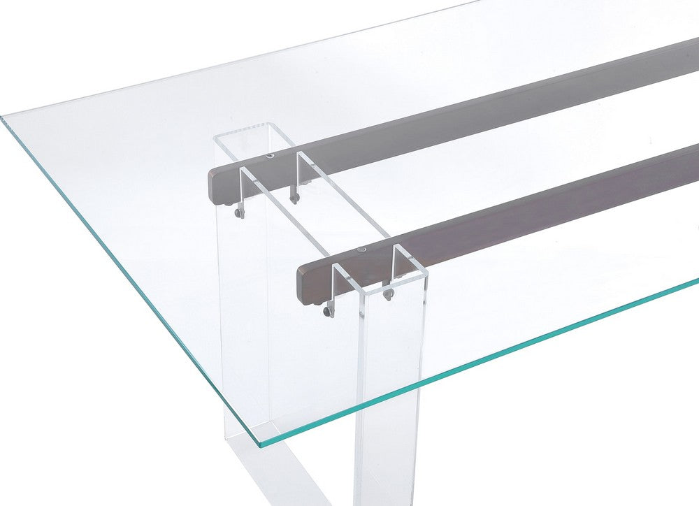 Modus Furniture - Moorea Double Pedestal Rectangular Dining Table in Clear Acrylic, Glass and Bronze Metal - PWSR60 view 3
