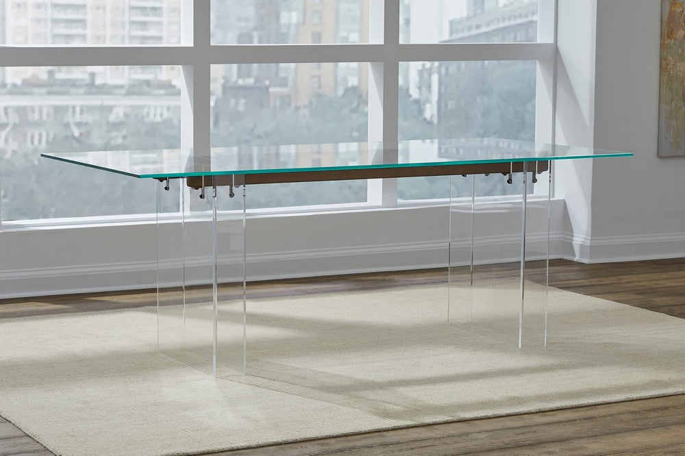 Modus Furniture - Moorea Double Pedestal Rectangular Dining Table in Clear Acrylic, Glass and Bronze Metal - PWSR60 view 6