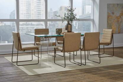Modus Furniture - Moorea Double Pedestal Rectangular Dining Table in Clear Acrylic, Glass and Bronze Metal - PWSR60 view 7