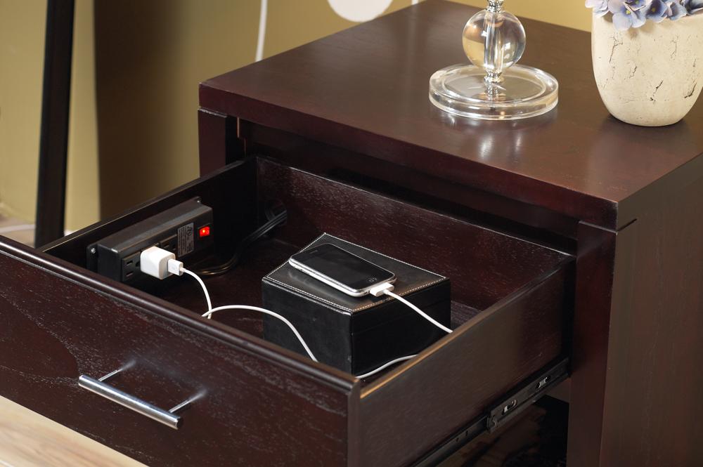 Modus Furniture - Nevis Charging Station Nightstand in Espresso - NV2381P veiw 3