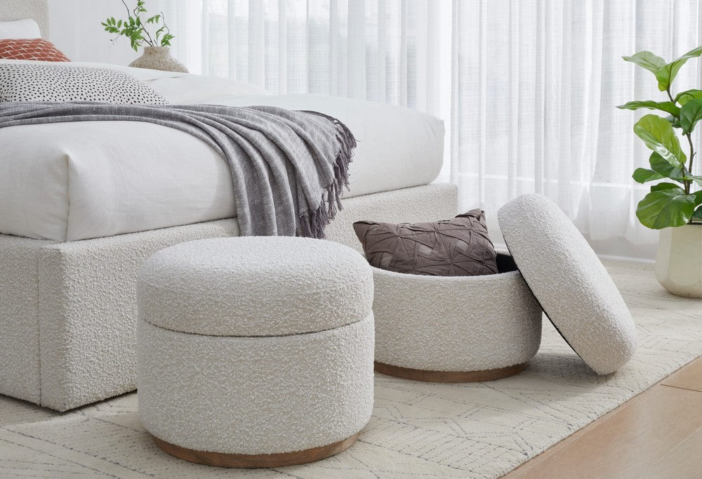 Modus Furniture - Off-White Upholstered Storage Ottoman in Ricotta Boucle (2026) - MQMY93 view 3