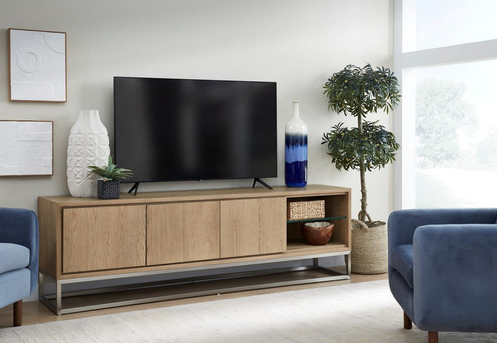 Modus Furniture - One Coastal Modern 84 inch TV Console in Brushed Stainless Steel and Bisque - JVLH263L view 5