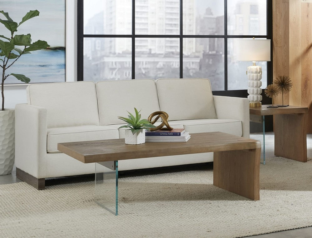 Modus Furniture - One Live-Edge White Oak and Glass Coffee Table in Bisque - JVLH21 view 4