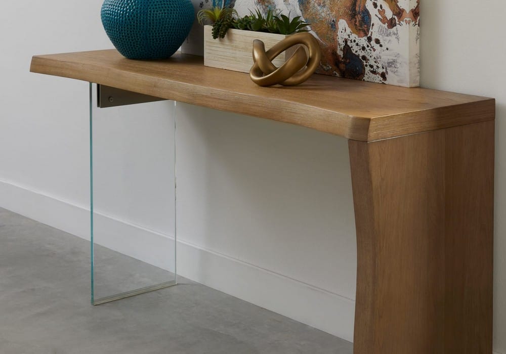 Modus Furniture - One Live-Edge White Oak and Glass Console Table in Bisque - JVLH23 view 3