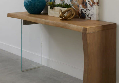 Modus Furniture - One Live-Edge White Oak and Glass Console Table in Bisque - JVLH23 view 3