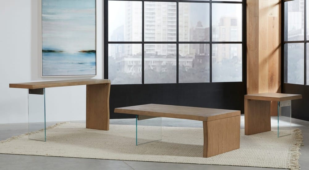 Modus Furniture - One Live-Edge White Oak and Glass Console Table in Bisque - JVLH23 view 4