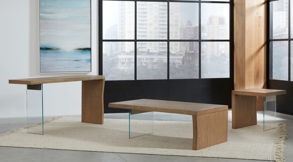 Modus Furniture - One Live-Edge White Oak and Glass End Table in Bisque - JVLH22 view 4