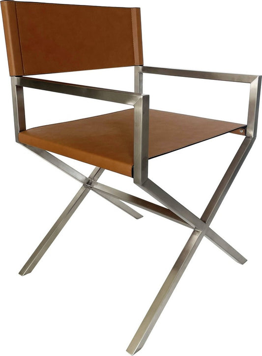 Modus Furniture - One Modern Coastal Director's Dining Arm Chair in Cognac and Brushed Stainless Steel - JVHH63_1 view 1