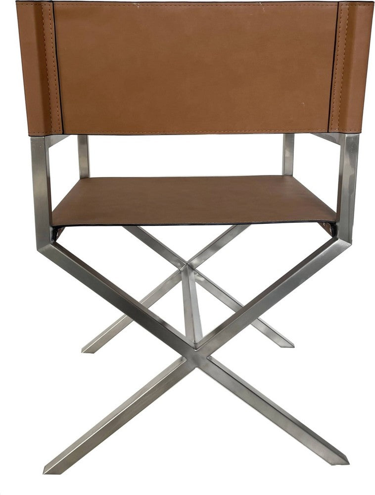 Modus Furniture - One Modern Coastal Director's Dining Arm Chair in Cognac and Brushed Stainless Steel - JVHH63_1 view 2