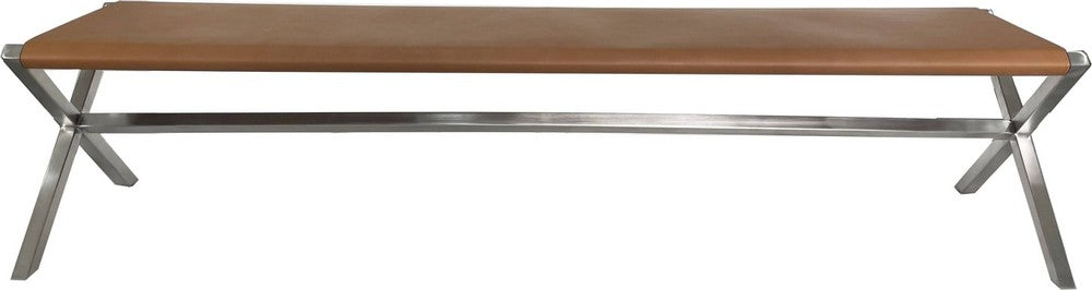 Modus Furniture - One Modern Coastal Director's Style Leather Dining Bench in Cognac and Brushed Stainless Steel - JVHH65 view 1