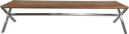 Modus Furniture - One Modern Coastal Director's Style Leather Dining Bench in Cognac and Brushed Stainless Steel - JVHH65 view 1