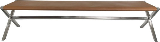 Modus Furniture - One Modern Coastal Director's Style Leather Dining Bench in Cognac and Brushed Stainless Steel - JVHH65 view 1