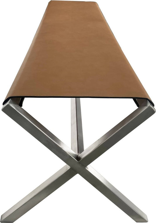 Modus Furniture - One Modern Coastal Director's Style Leather Dining Bench in Cognac and Brushed Stainless Steel - JVHH65 view 2