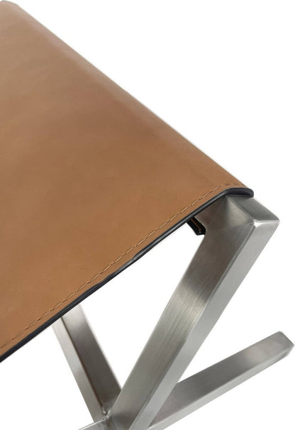 Modus Furniture - One Modern Coastal Director's Style Leather Dining Bench in Cognac and Brushed Stainless Steel - JVHH65 view 3