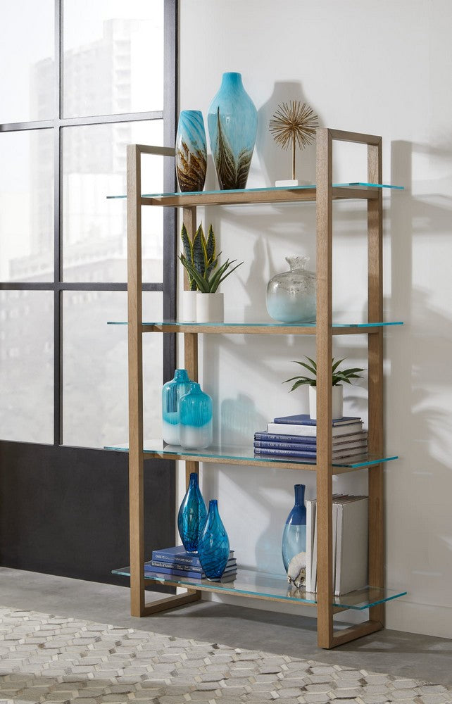 Modus Furniture - One Modern Coastal Glass Shelf Bookcase in Solid Wood - JVLH19 view 4