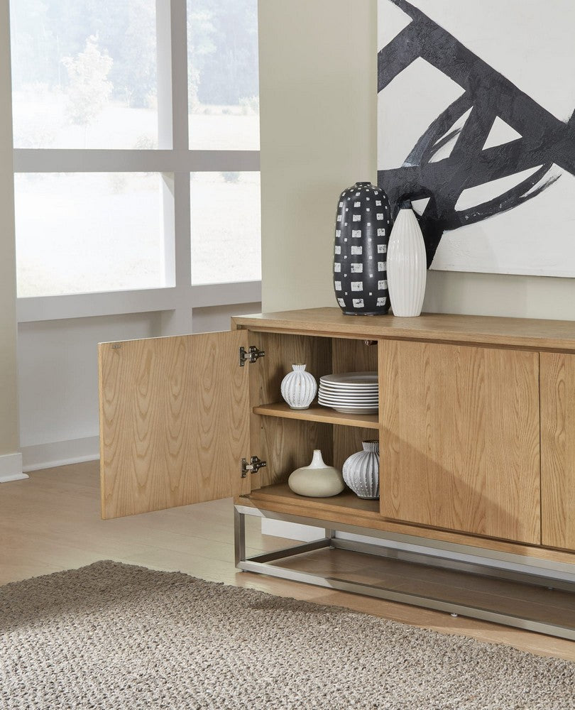 Modus Furniture - One Modern Coastal Metal Base Sideboard in White Oak and Brushed Stainless Steel - JVLH78G view 4