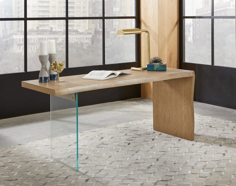 Modus Furniture - One Modern Coastal Writing Desk  in White Oak and Glass - JVLH11 view 3