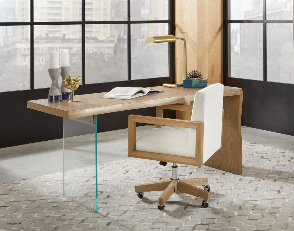 Modus Furniture - One Modern Coastal Writing Desk  in White Oak and Glass - JVLH11 view 4
