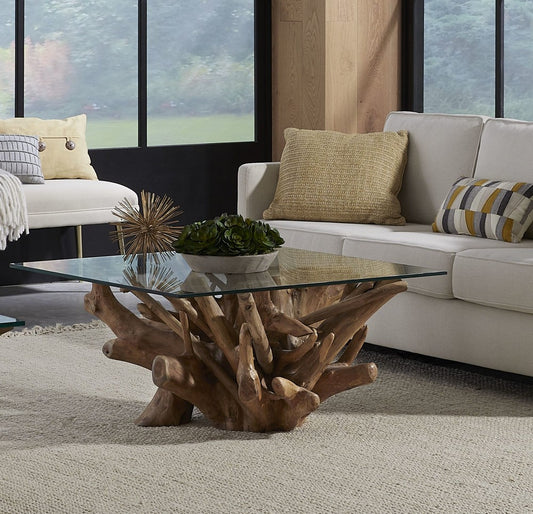 Modus Furniture - One Solid Teak Root Glass Top Coffee Table - JVHS21 view 2