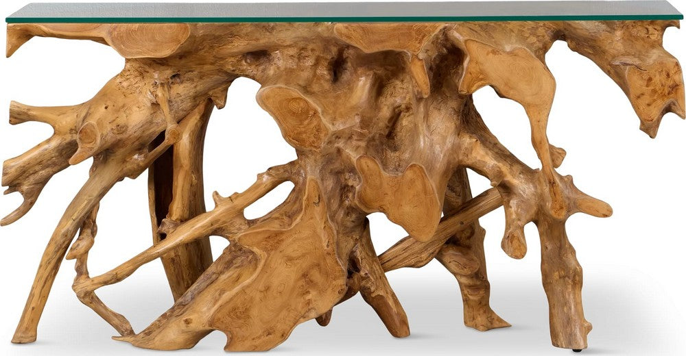 Modus Furniture - One Solid Teak Root Glass Top Console Table - JVHS23 view 1