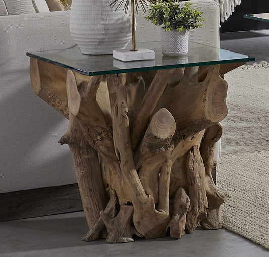 Modus Furniture - One Solid Teak Root Glass Top End Table - JVHS22 view 1