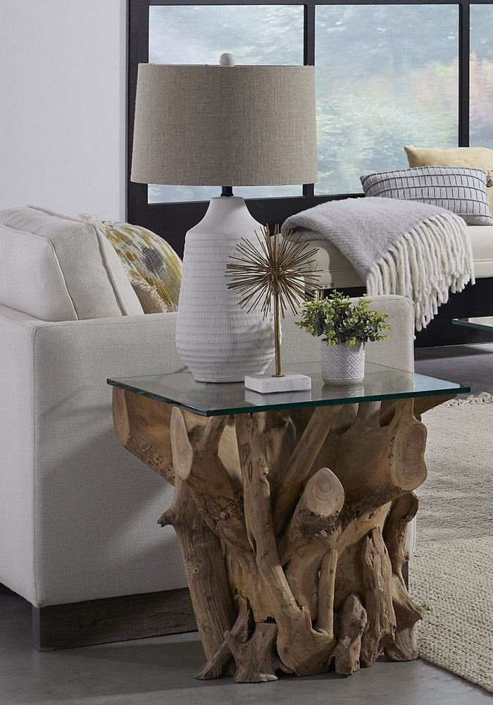 Modus Furniture - One Solid Teak Root Glass Top End Table - JVHS22 view 2