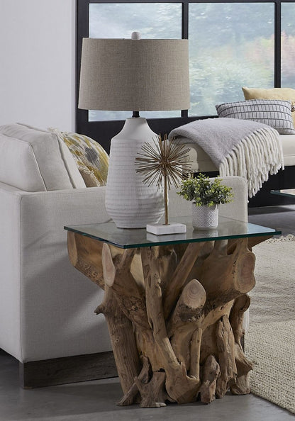 Modus Furniture - One Solid Teak Root Glass Top End Table - JVHS22 view 2