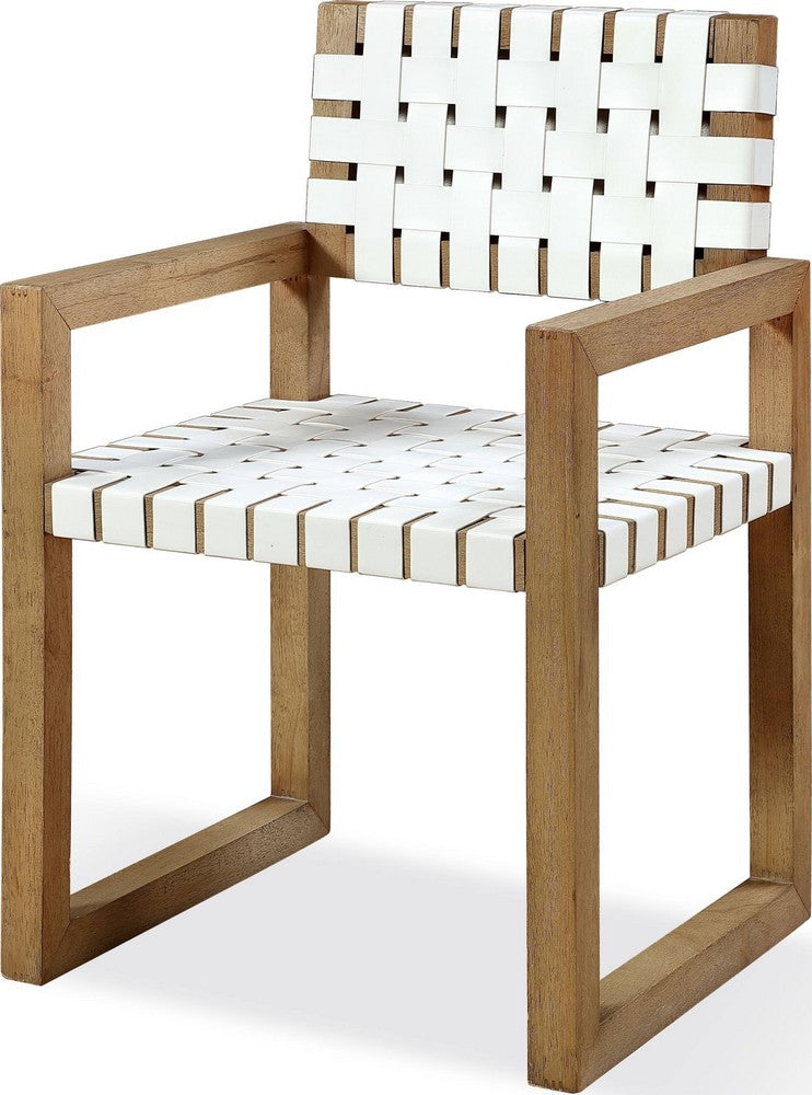 Modus Furniture - One Woven Leather and Solid Wood Dining Arm Chair in White and Bisque - JVLH64A view 1