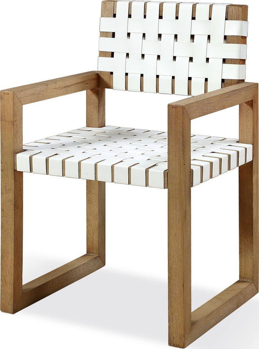 Modus Furniture - One Woven Leather and Solid Wood Dining Arm Chair in White and Bisque - JVLH64A view 1