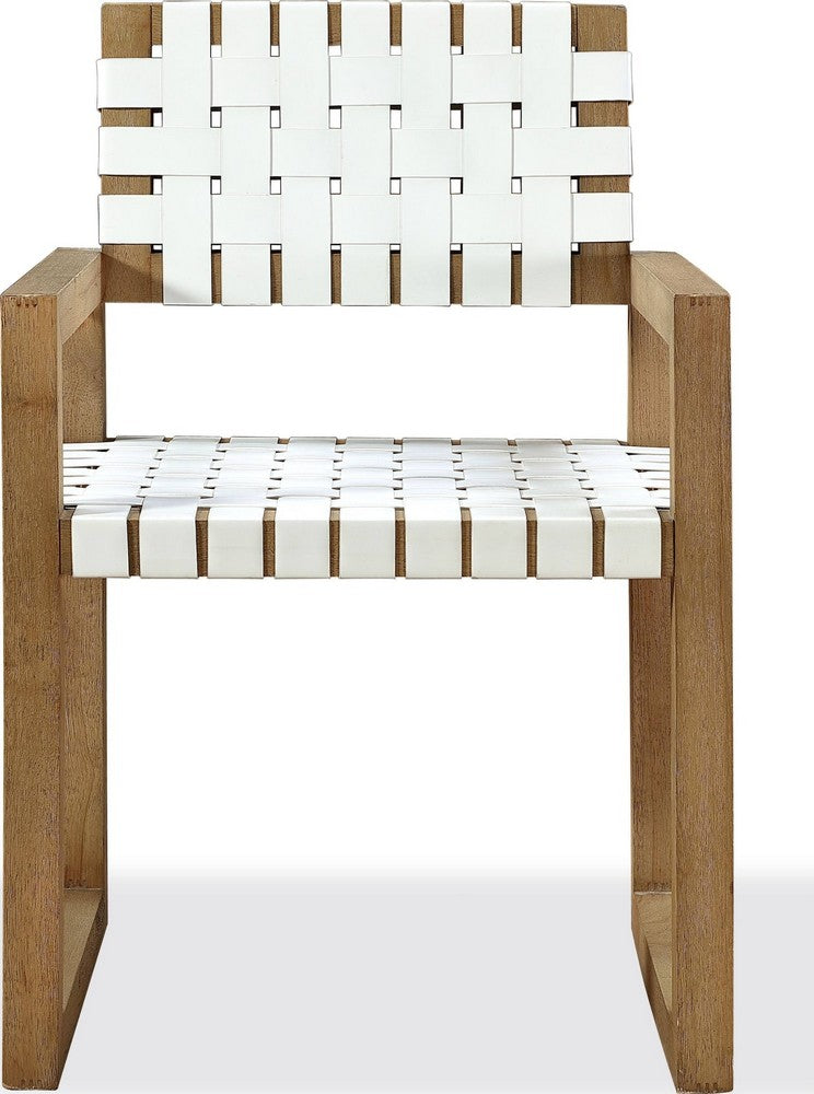 Modus Furniture - One Woven Leather and Solid Wood Dining Arm Chair in White and Bisque - JVLH64A view 2