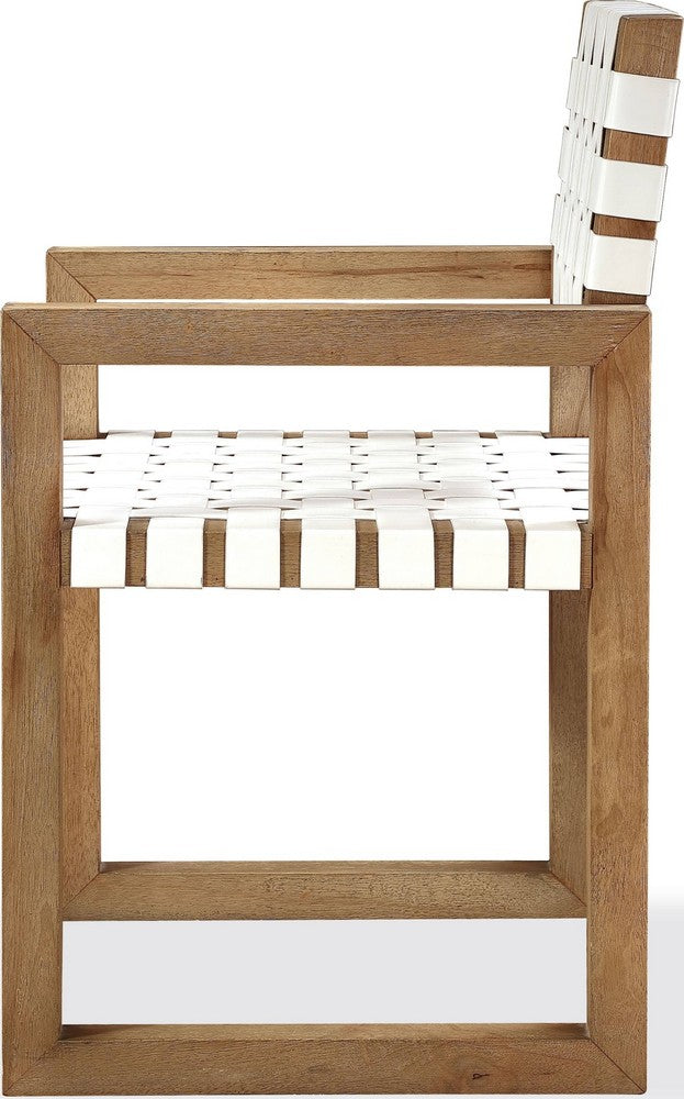 Modus Furniture - One Woven Leather and Solid Wood Dining Arm Chair in White and Bisque - JVLH64A view 3