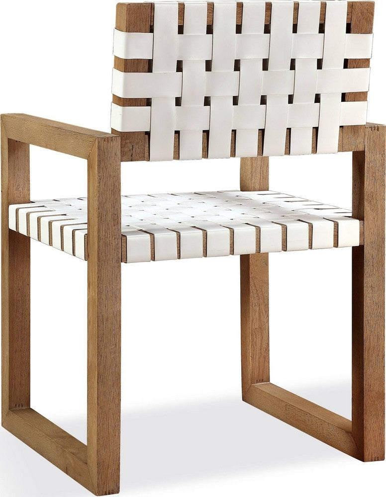 Modus Furniture - One Woven Leather and Solid Wood Dining Arm Chair in White and Bisque - JVLH64A view 4