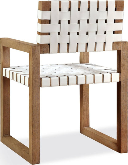 Modus Furniture - One Woven Leather and Solid Wood Dining Arm Chair in White and Bisque - JVLH64A view 4