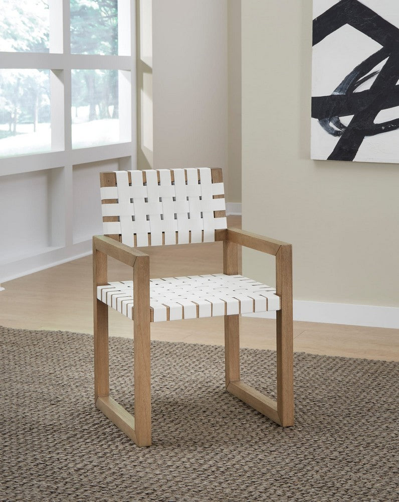 Modus Furniture - One Woven Leather and Solid Wood Dining Arm Chair in White and Bisque - JVLH64A view 5