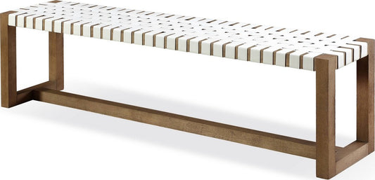 Modus Furniture - One Woven Leather and Solid Wood Dining Bench in White and Bisque - JVLH71W view 1