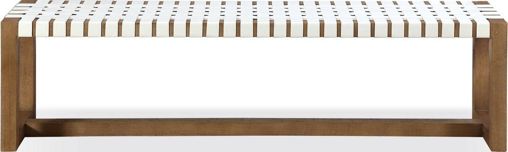 Modus Furniture - One Woven Leather and Solid Wood Dining Bench in White and Bisque - JVLH71W view 2