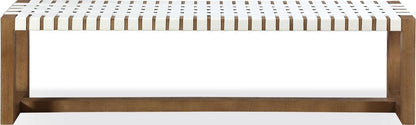 Modus Furniture - One Woven Leather and Solid Wood Dining Bench in White and Bisque - JVLH71W view 2