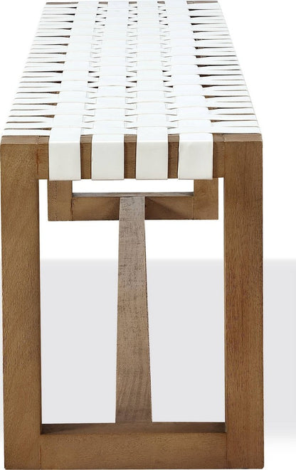 Modus Furniture - One Woven Leather and Solid Wood Dining Bench in White and Bisque - JVLH71W view 3