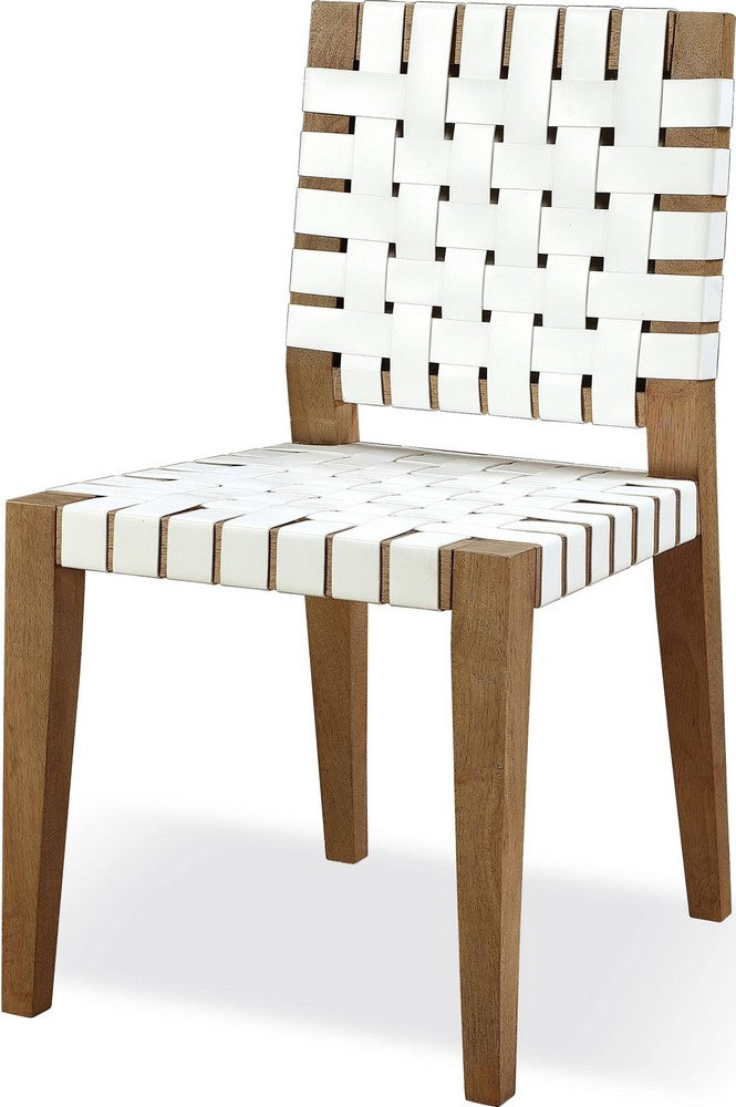 Modus Furniture - One Woven Leather and Solid Wood Dining Side Chair in White and Bisque - JVLH63W_1 view 1