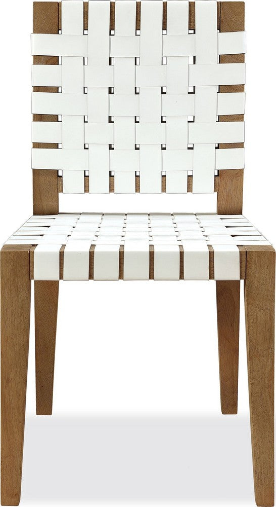 Modus Furniture - One Woven Leather and Solid Wood Dining Side Chair in White and Bisque - JVLH63W_1 view 2