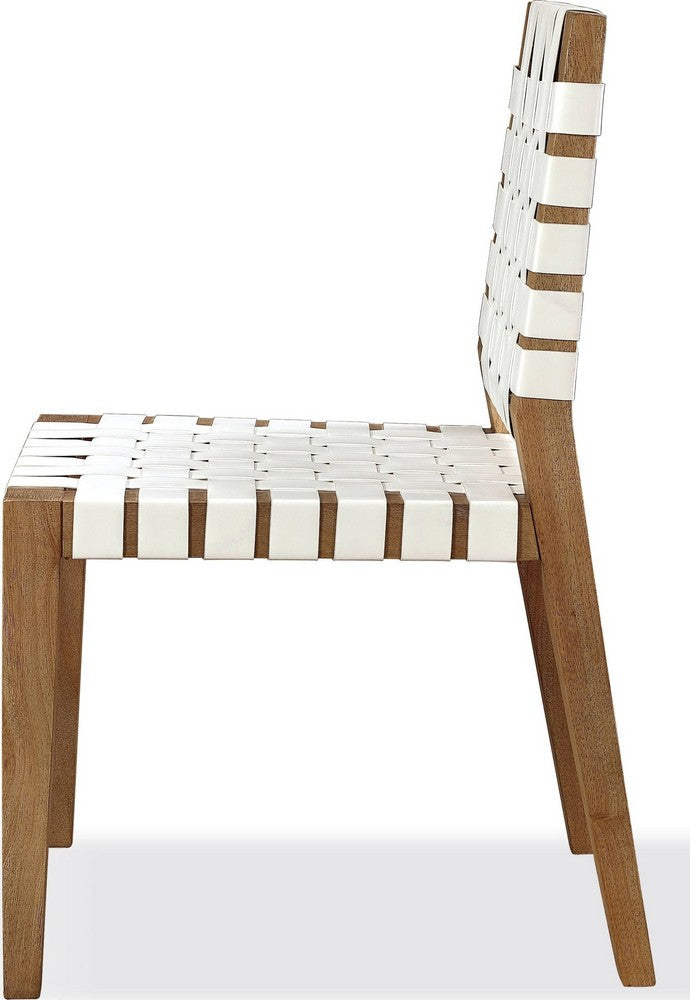 Modus Furniture - One Woven Leather and Solid Wood Dining Side Chair in White and Bisque - JVLH63W_1 view 3