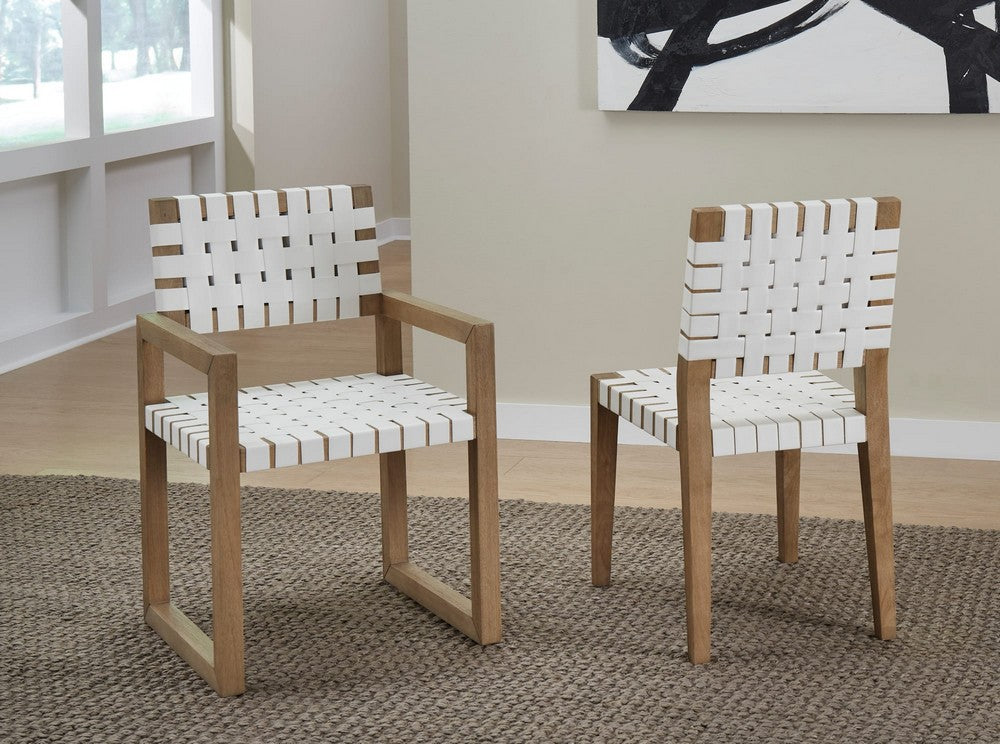 Modus Furniture - One Woven Leather and Solid Wood Dining Side Chair in White and Bisque - JVLH63W_1 view 6