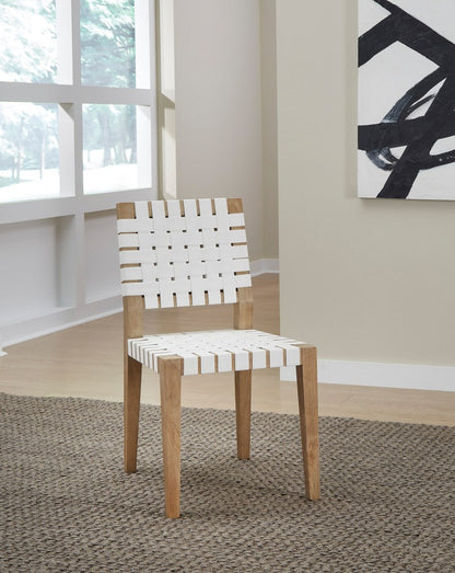 Modus Furniture - One Woven Leather and Solid Wood Dining Side Chair in White and Bisque Set of 2 - JVLH63W_2 view 5