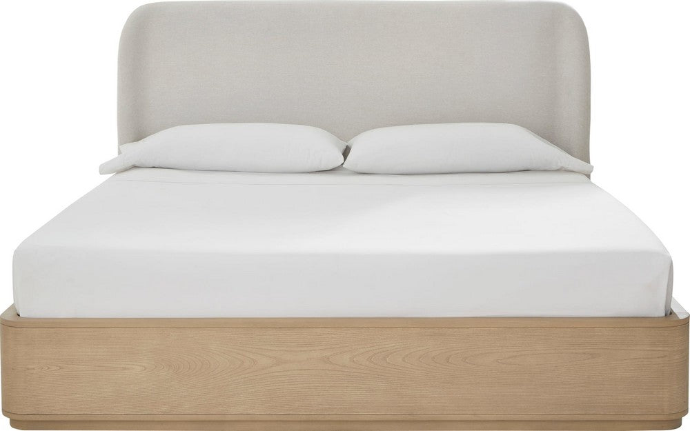 Modus Furniture - Penny Full-size Linen Upholstered Platform Bed in Buff Cream Oak - QXULH4 view 2