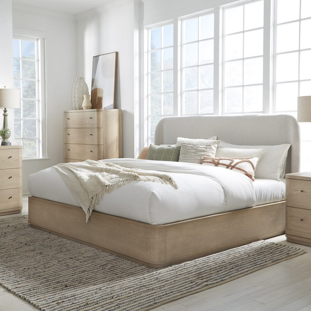 Modus Furniture - Penny King-size Linen Upholstered Platform Bed in Buff Cream Oak - QXULH7 view 6