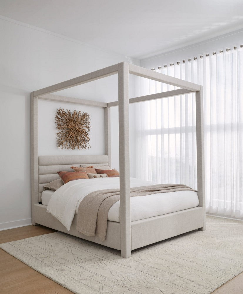 Modus Furniture - Rockford Queen-size Upholstered Canopy Bed in Turtle Dove Linen (2026) - MQNCS5 view 6