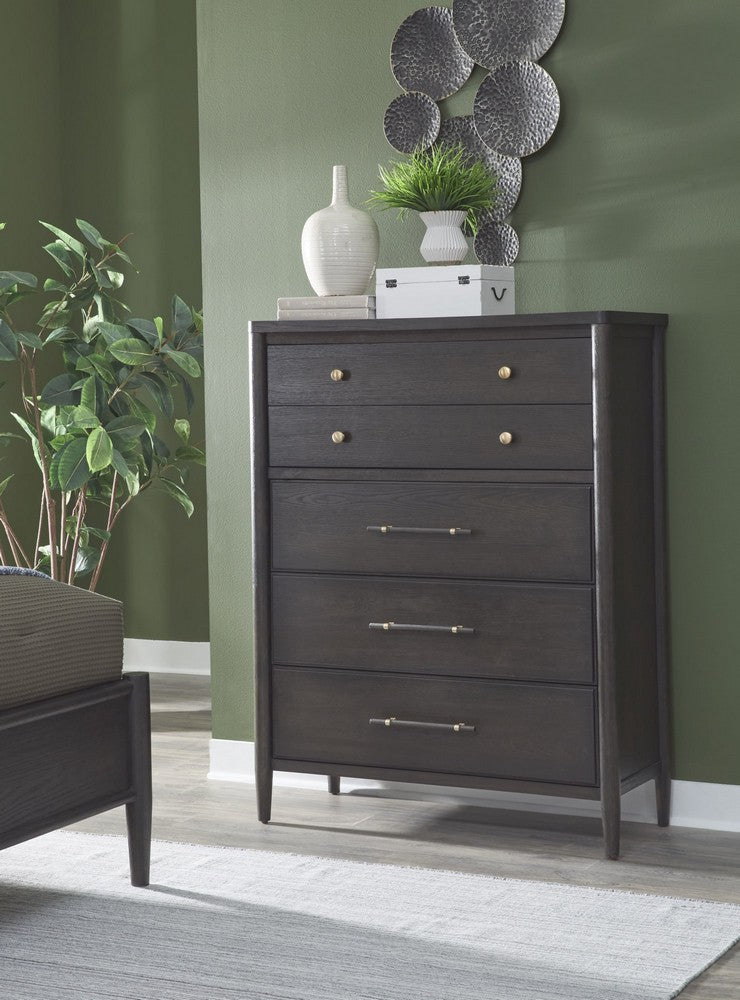 Modus Furniture - Rockport Five Drawer Oak Wood Chest in Yin - QBTS84 view 3