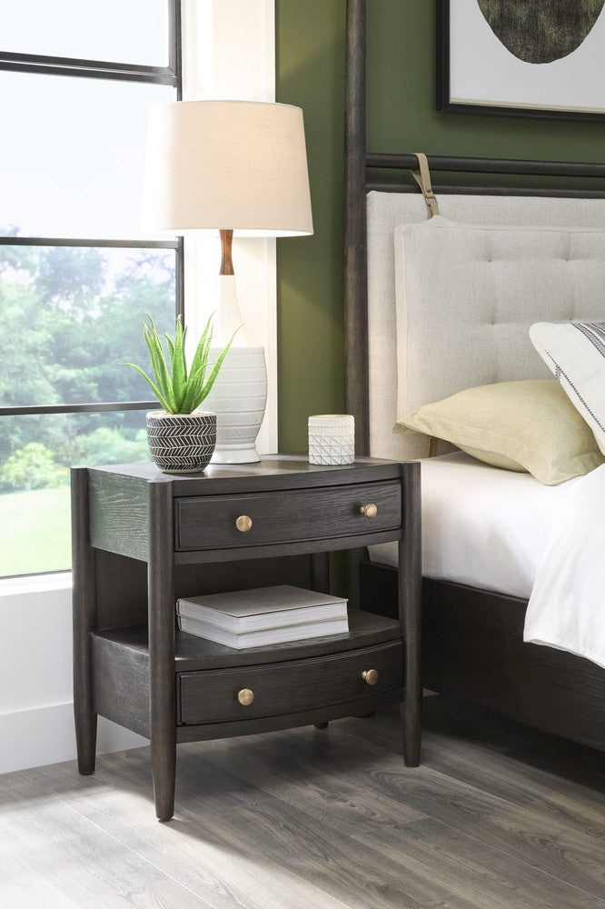 Modus Furniture - Rockport Two Drawer One Shelf Oak Wood Nightstand in Yin - QBTS81B view 3